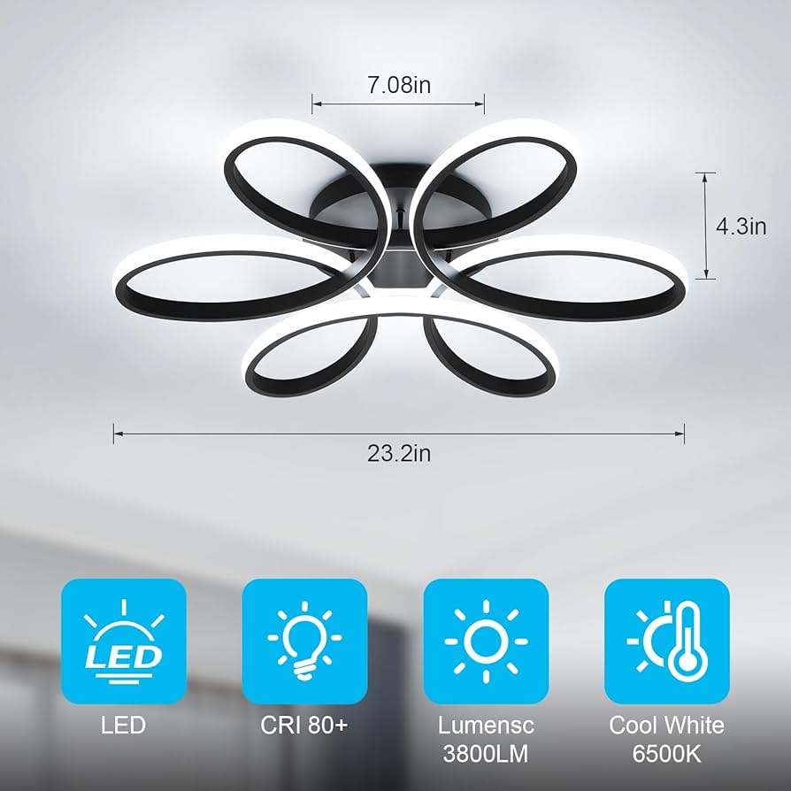 AUA Modern Ceiling Light, 23in Living Room Light Fixture, 6